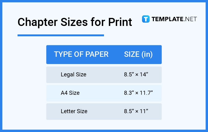 chapter sizes for print