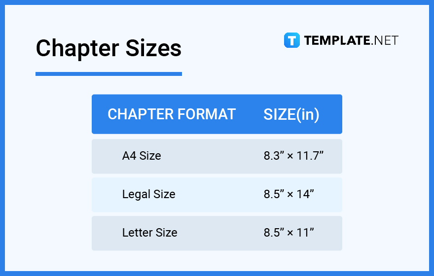 chapter sizes