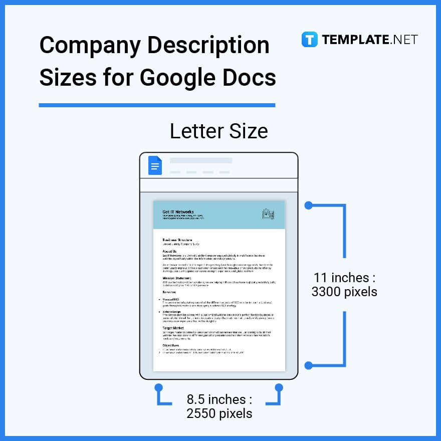 company description sizes for google docs