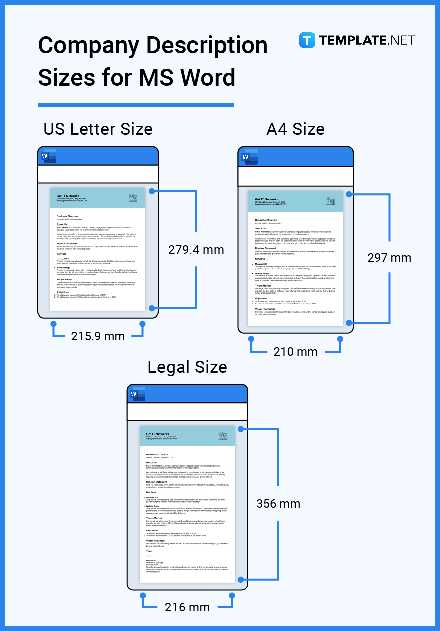 company description sizes for ms word