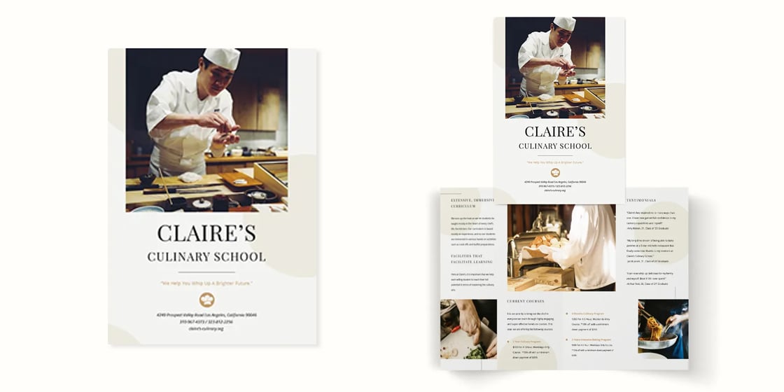 culinary school bi fold brochure templates