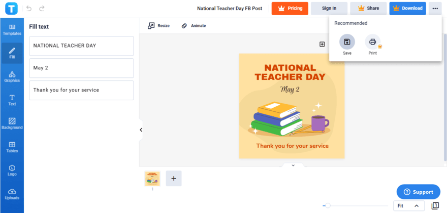 download or save the personalized copy of the national teacher day template