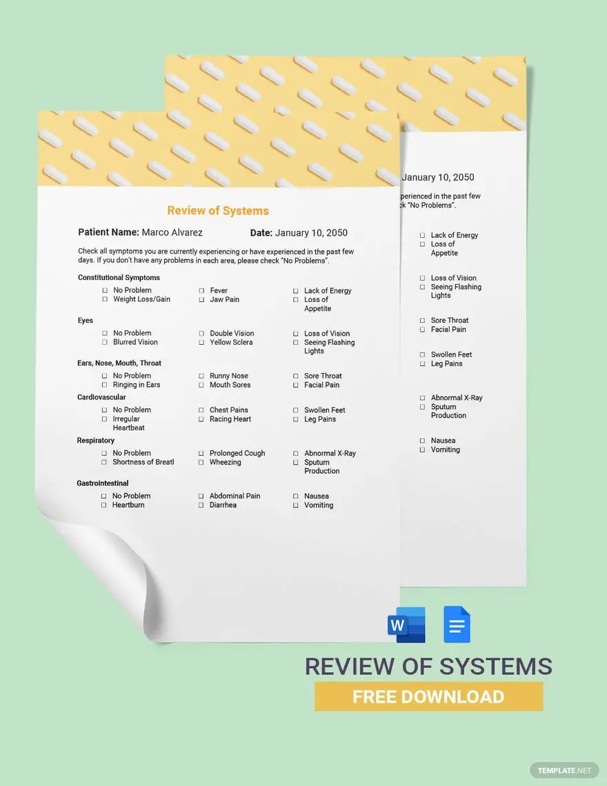 editable review of systems ideas and examples