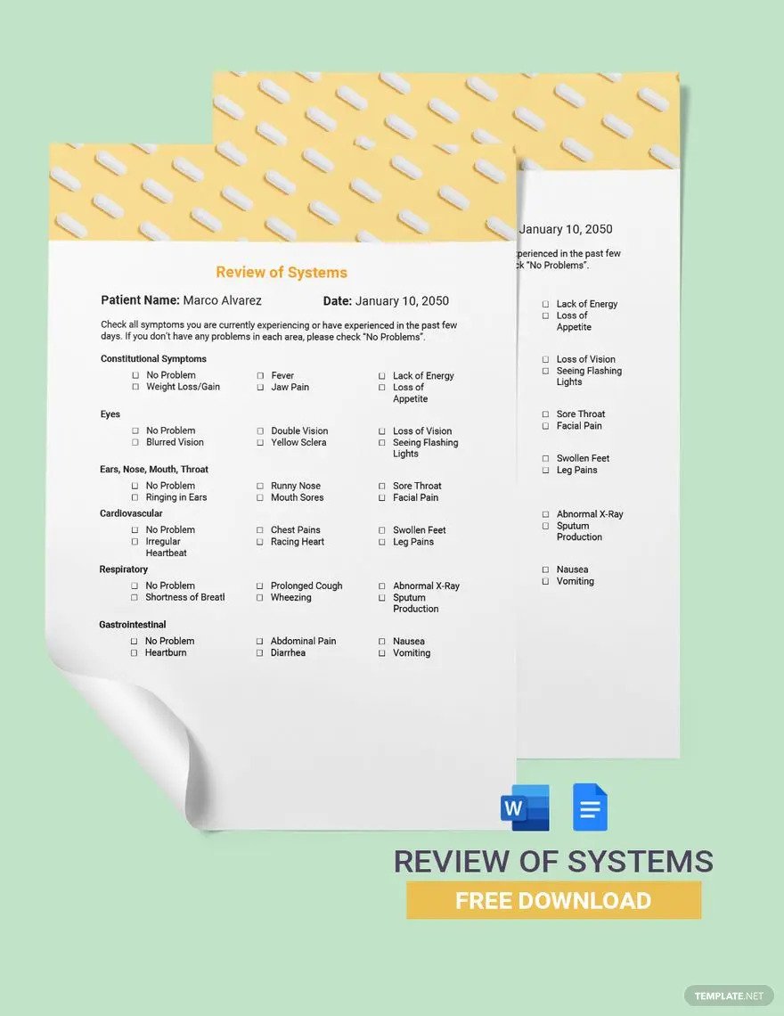 editable review of systems