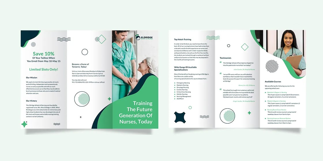 eldridge school of nursing tri fold brochure templates