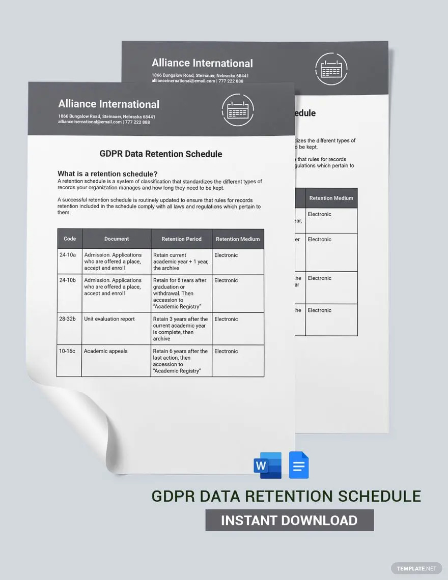 gdpr data retention schedule ideas and examples