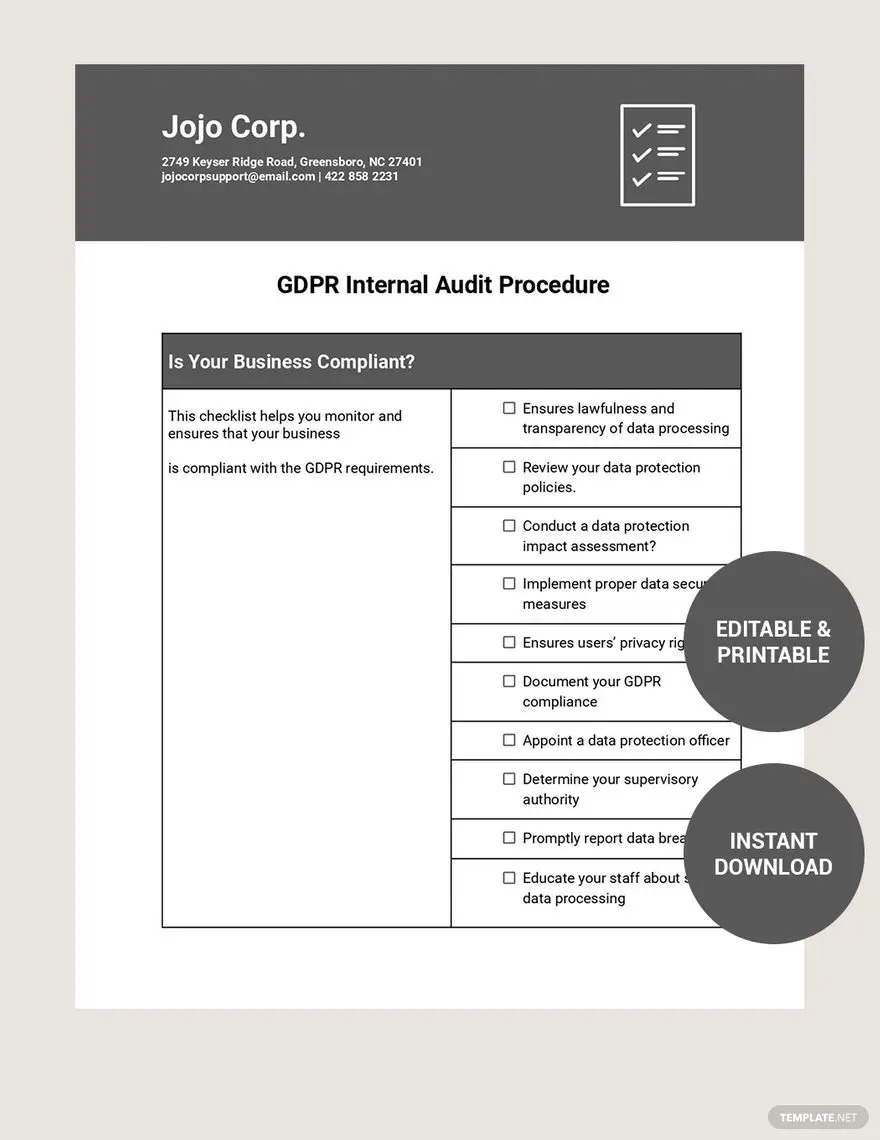 gdpr internal audit procedure ideas and examples