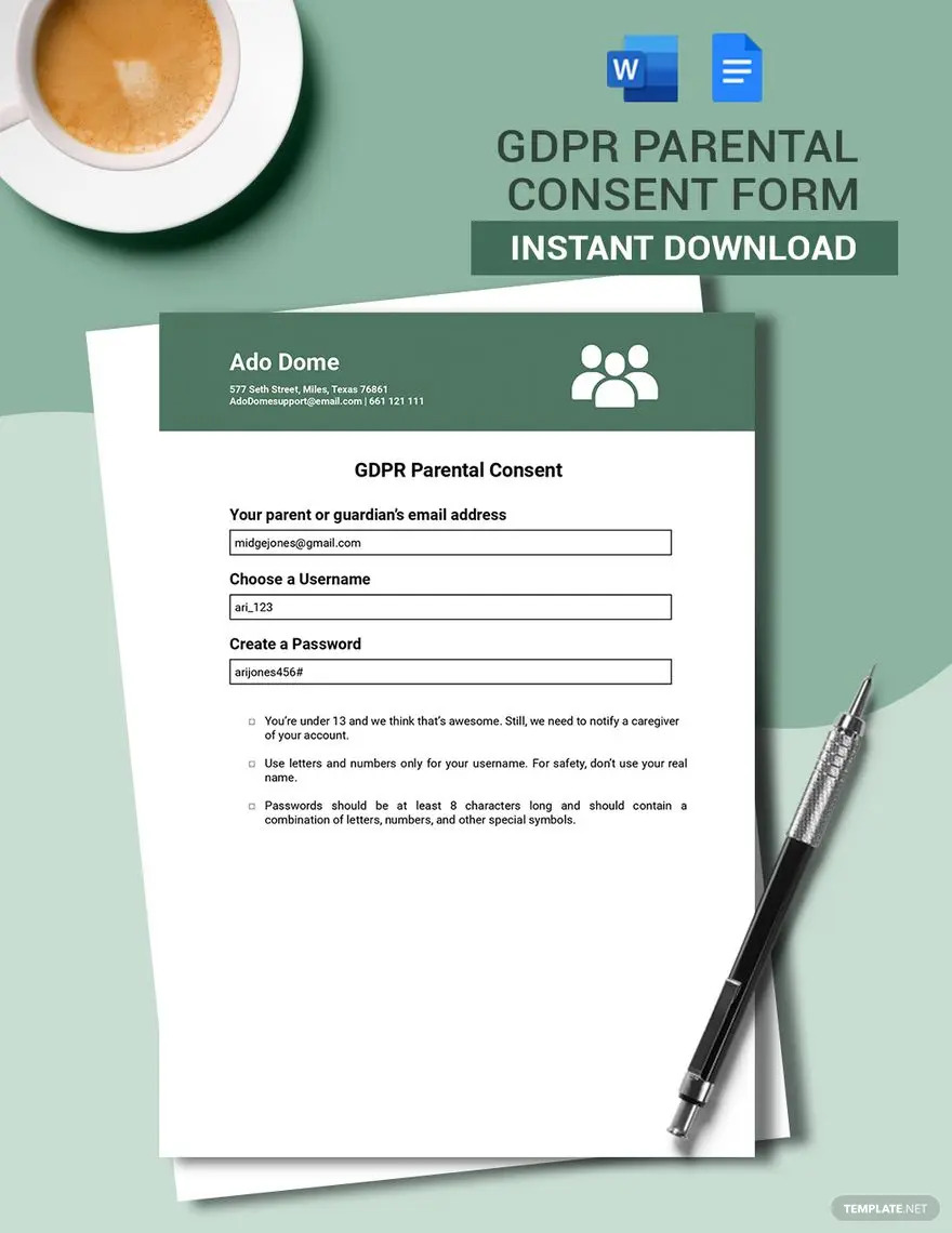 gdpr parental consent form ideas and examples