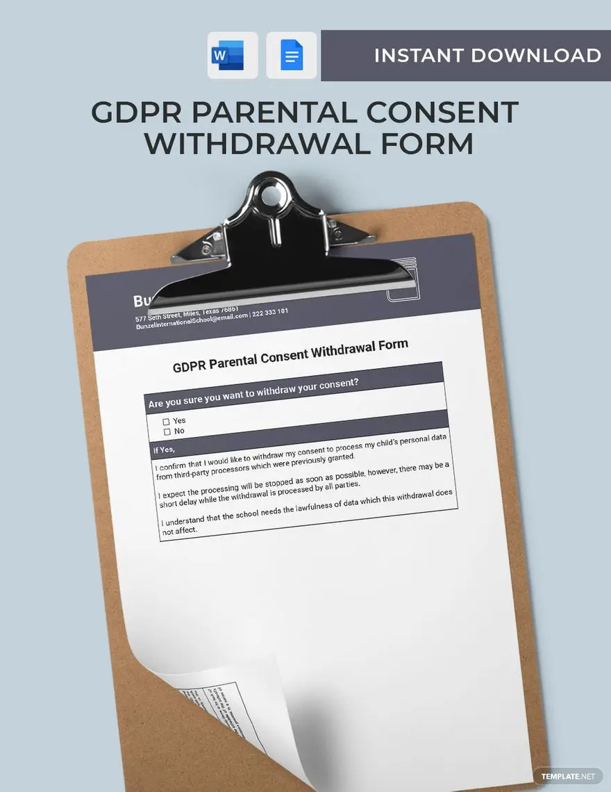 gdpr parental consent withdrawal form ideas and examples