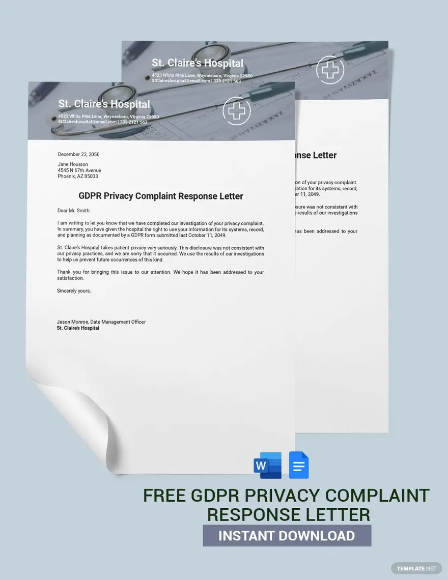 gdpr privacy complaint response letter ideas and examples