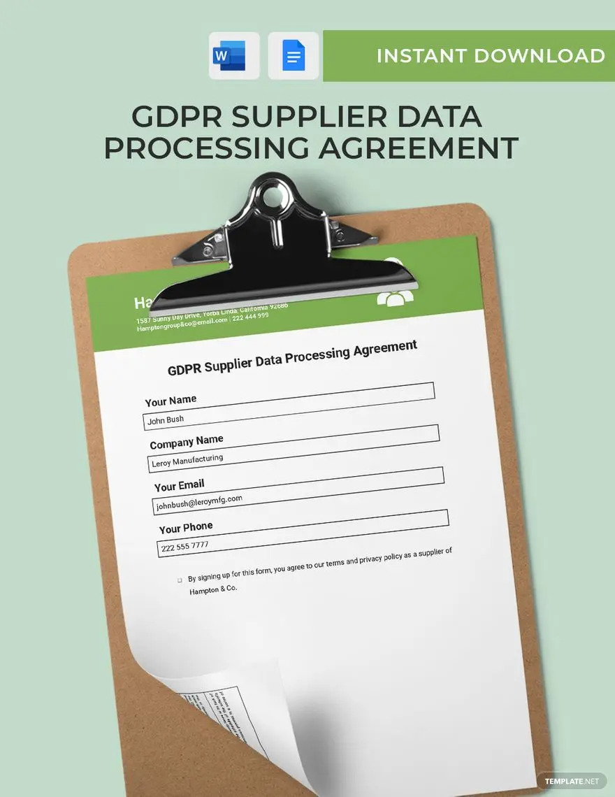 gdpr supplier data processing agreement ideas and examples