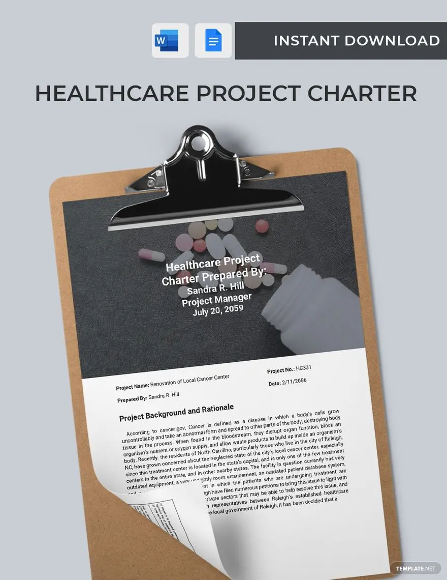 healthcare project charter template