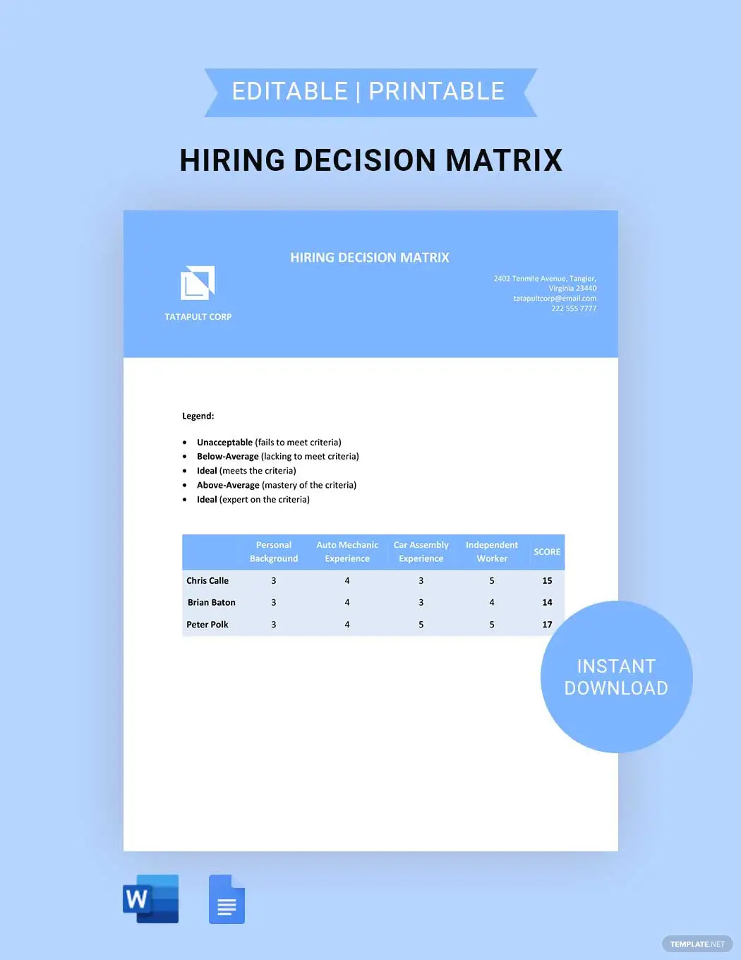 hiring decision matrix ideas and examples