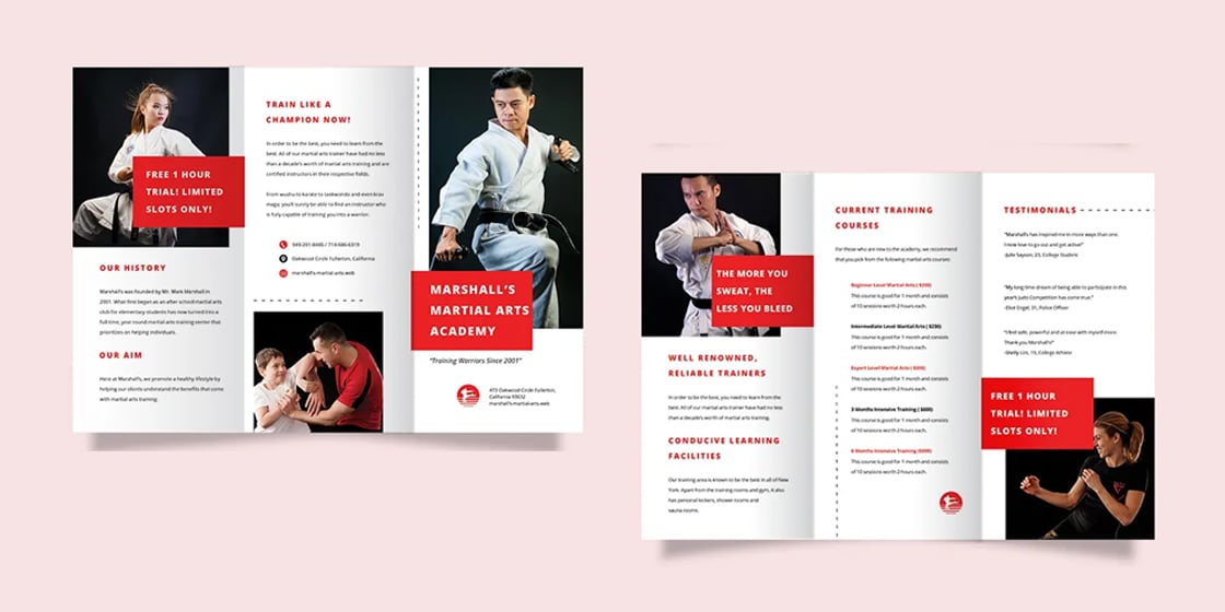 martial arts school tri fold brochure templates