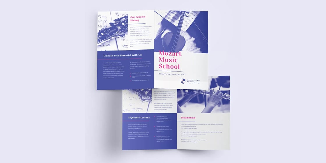modern music school bi fold brochure templates