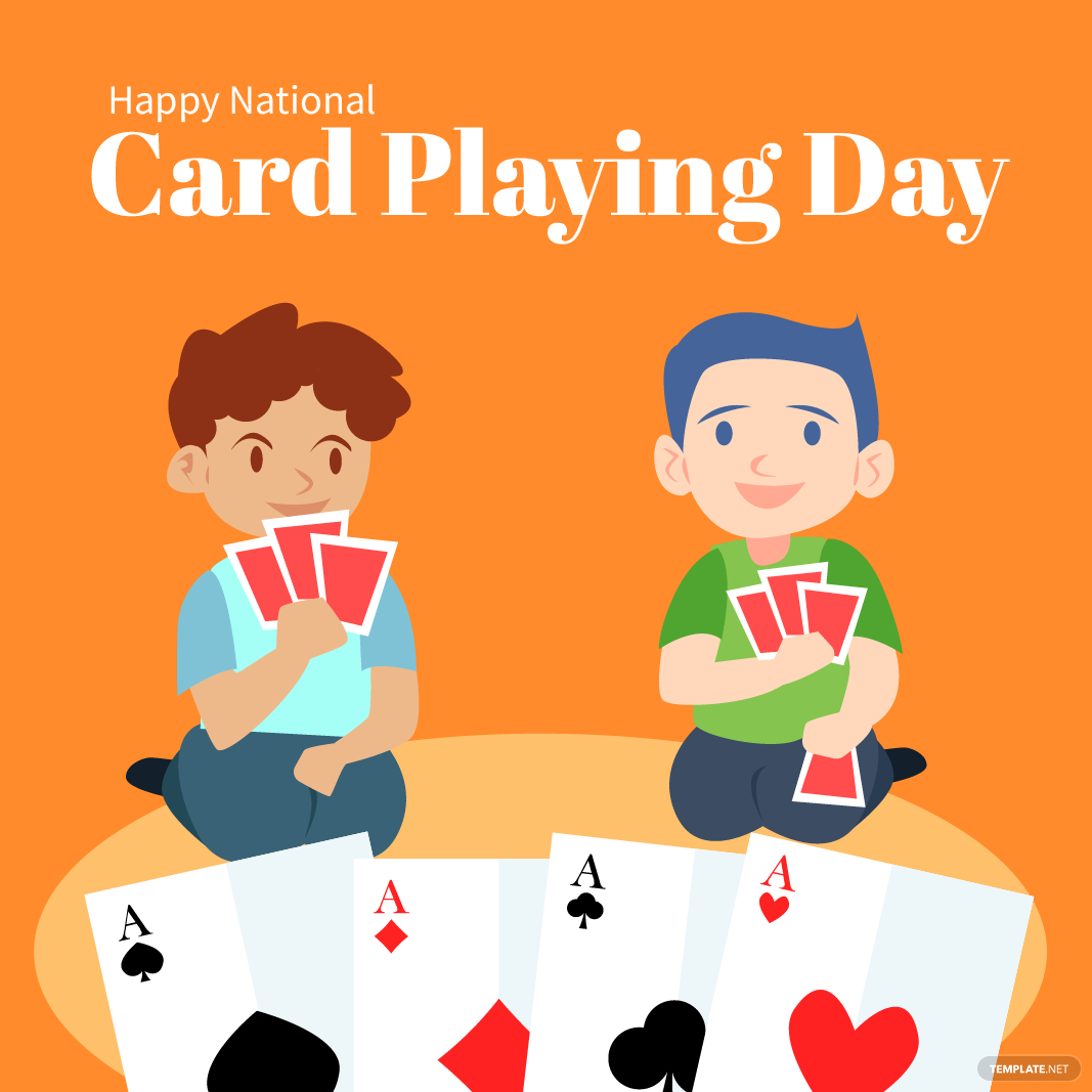 national card playing day cartoon vector