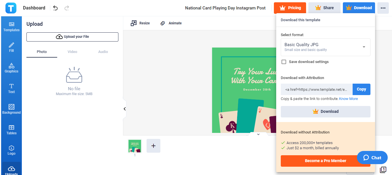 national card playing day instagram post template net