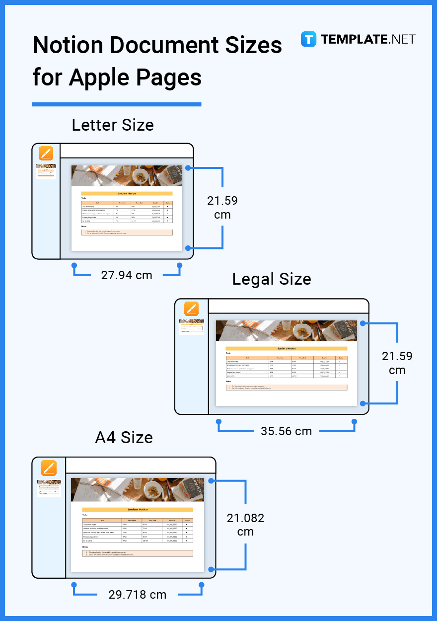 notion document sizes for apple pages