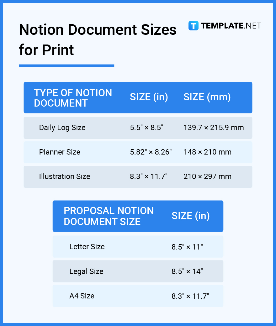 notion document sizes for print