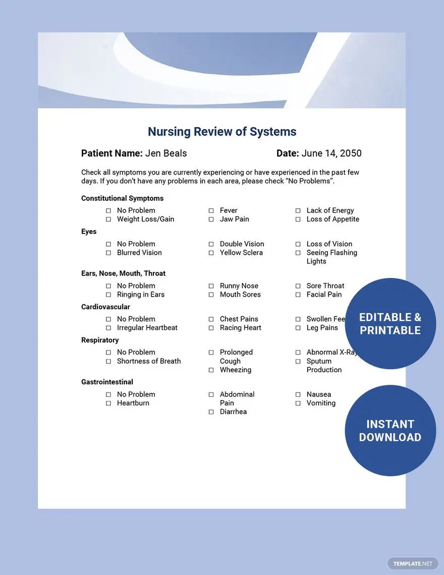 nursing review of systems