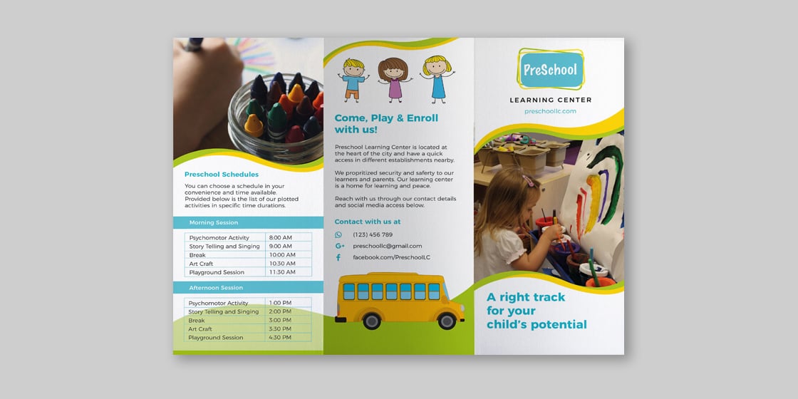 preschool learning center brochure templates in indesign