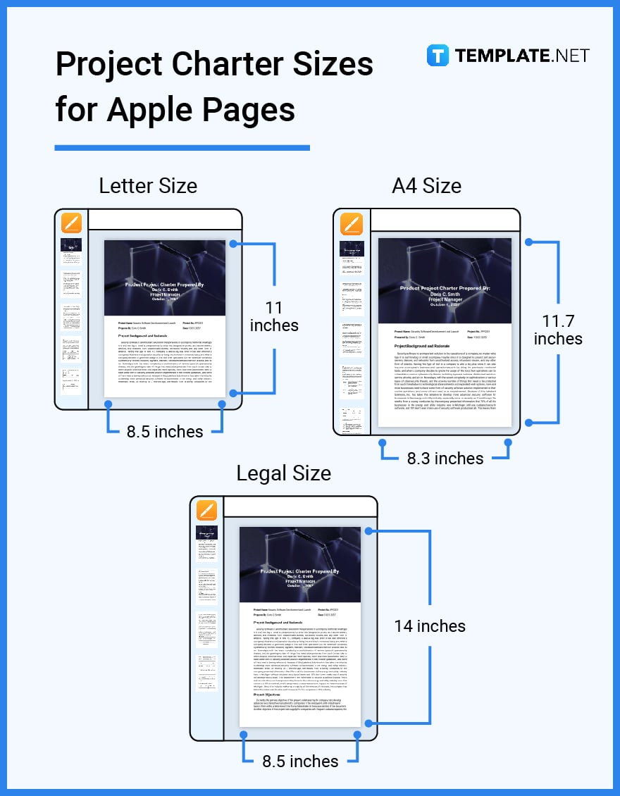 project charter sizes for apple pages