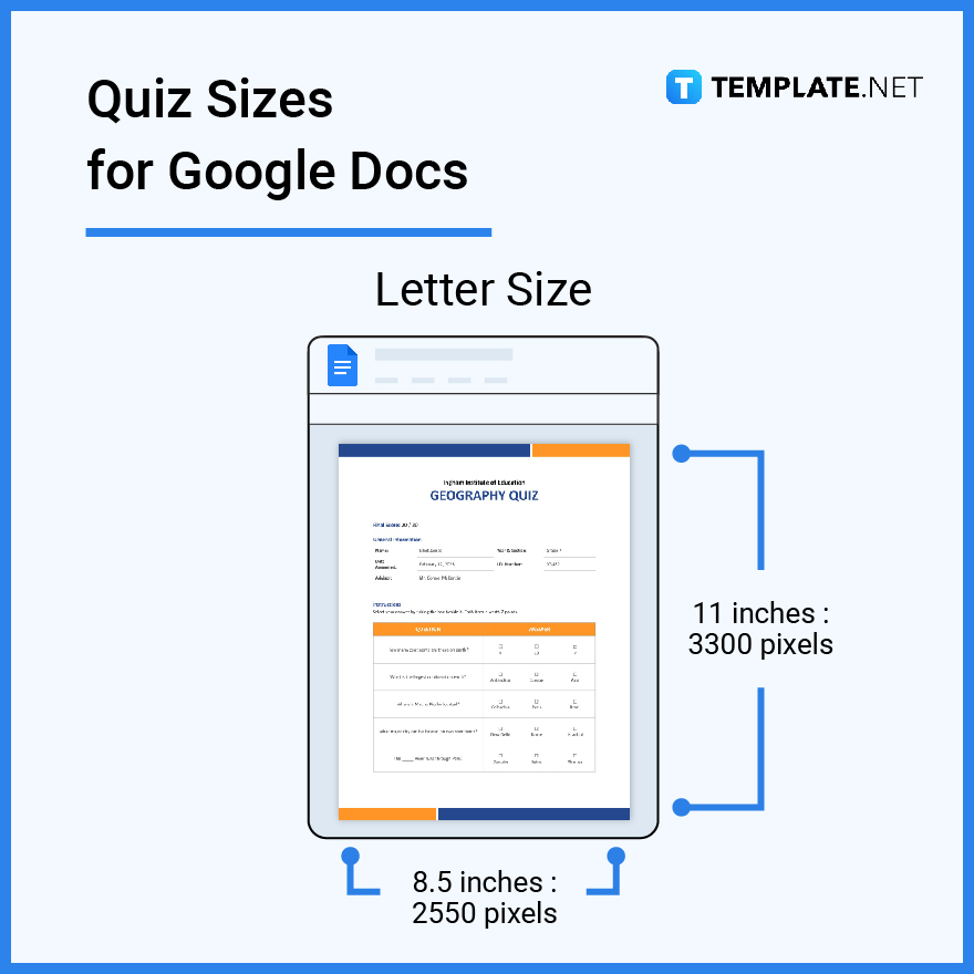quiz sizes for google docs