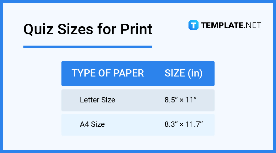 quiz sizes for print