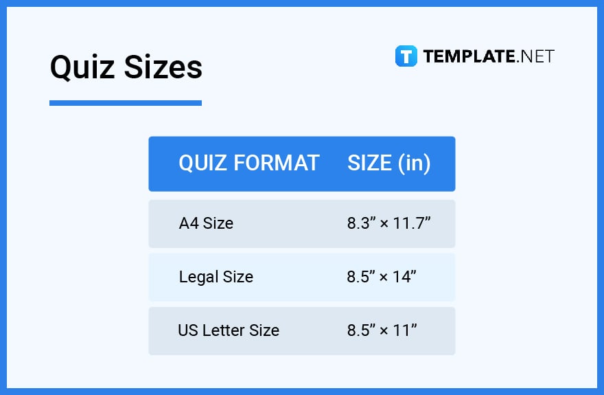 quiz sizes