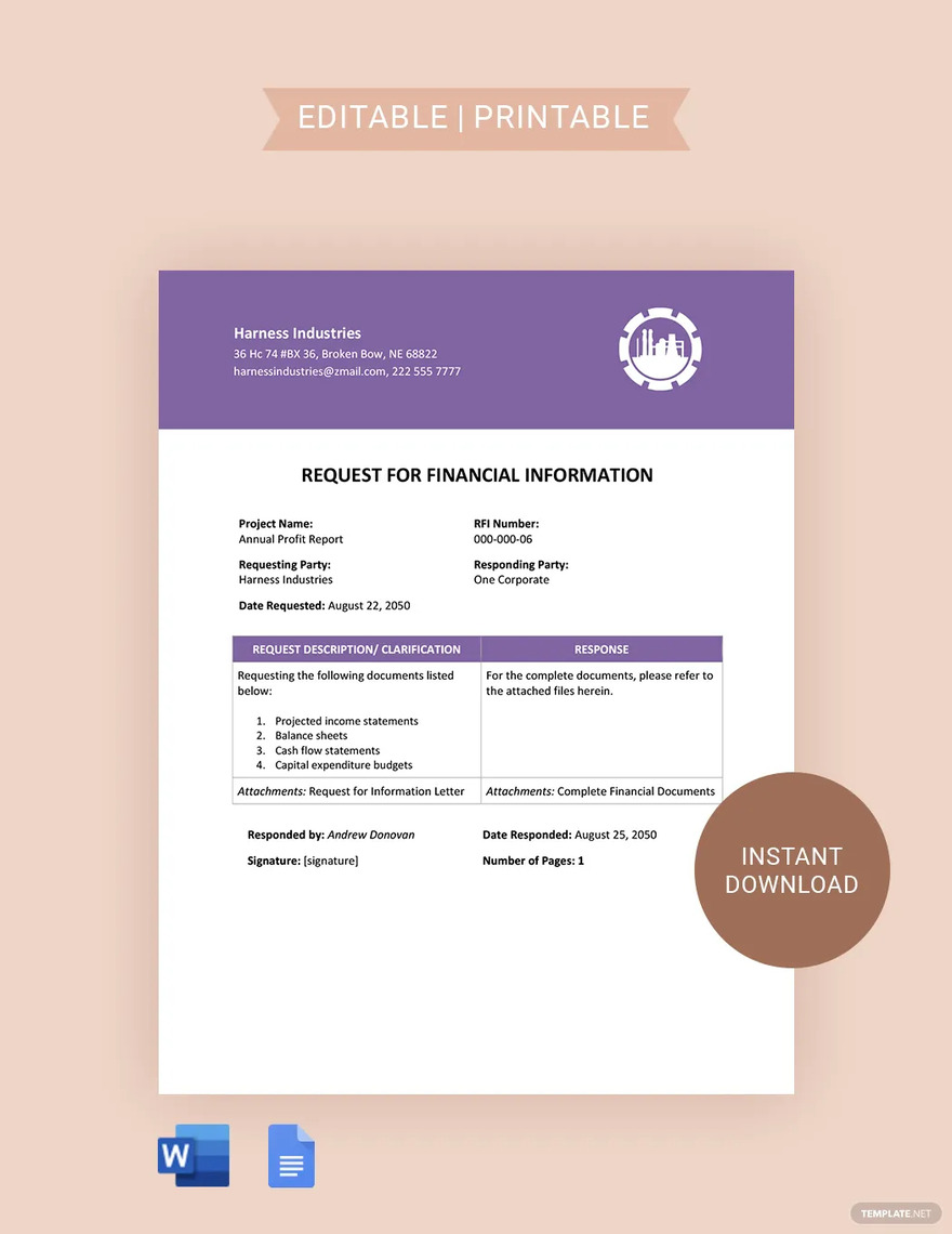 request for financial information