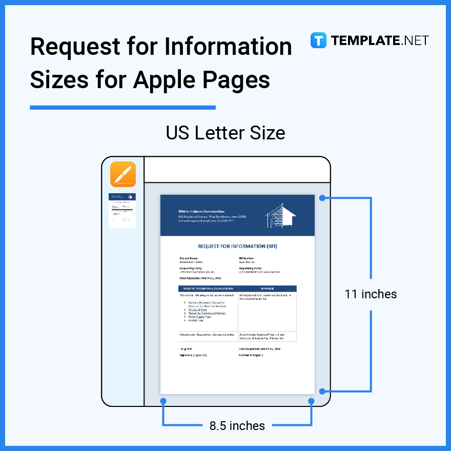 request for information sizes for apple pages