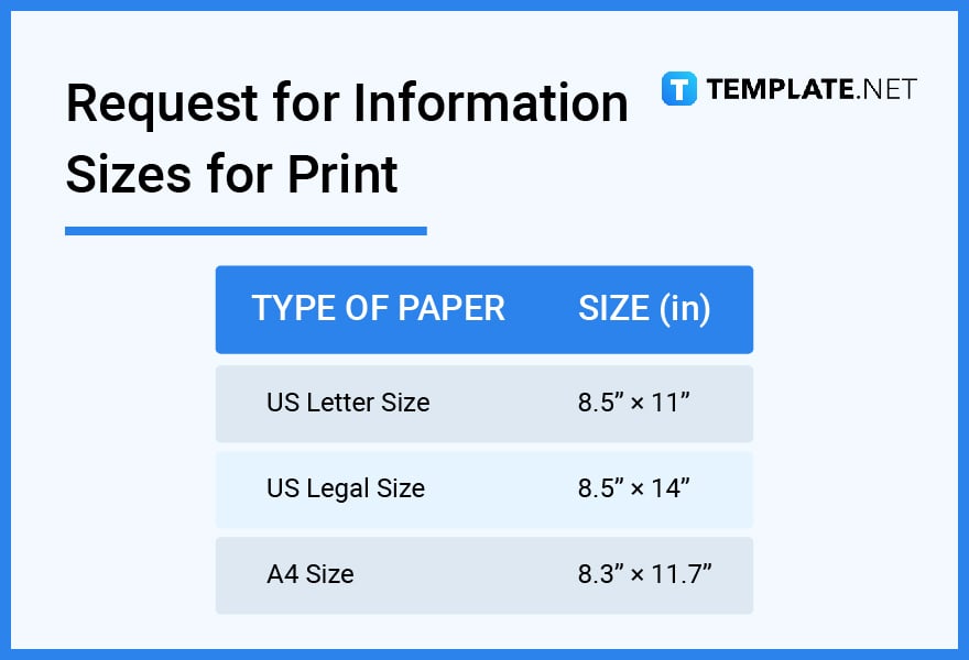 request for information sizes for print