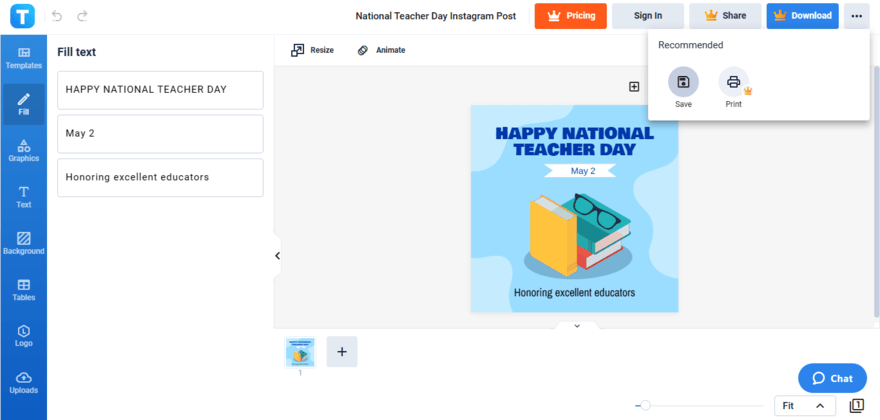 save a copy of your national teacher day instagram post draft