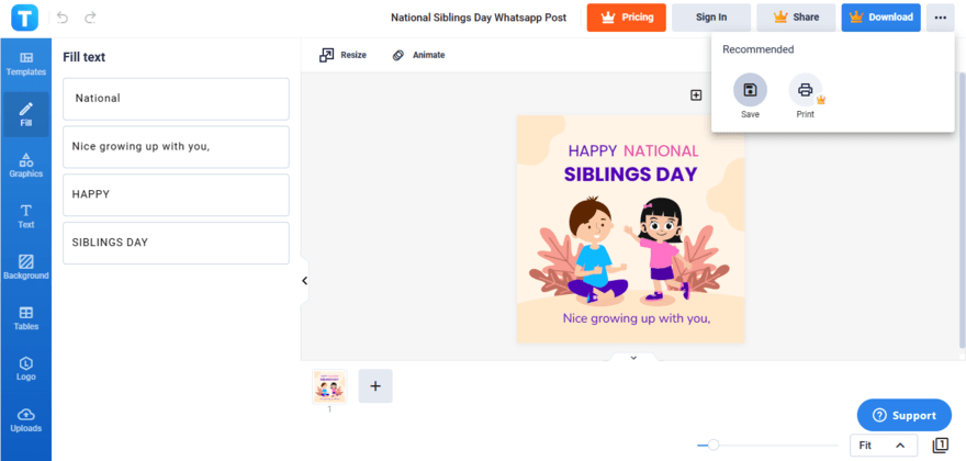 save your customized national siblings day whatsapp post draft