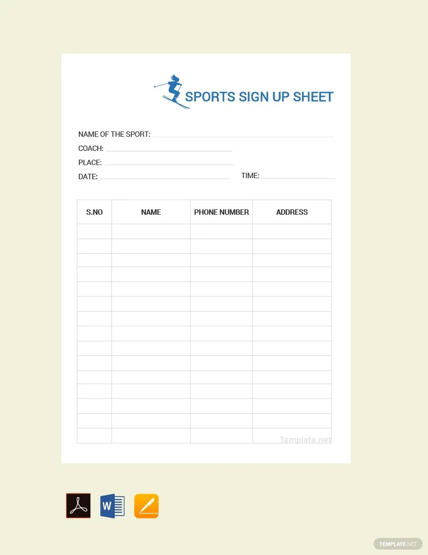 sports sign up sheet