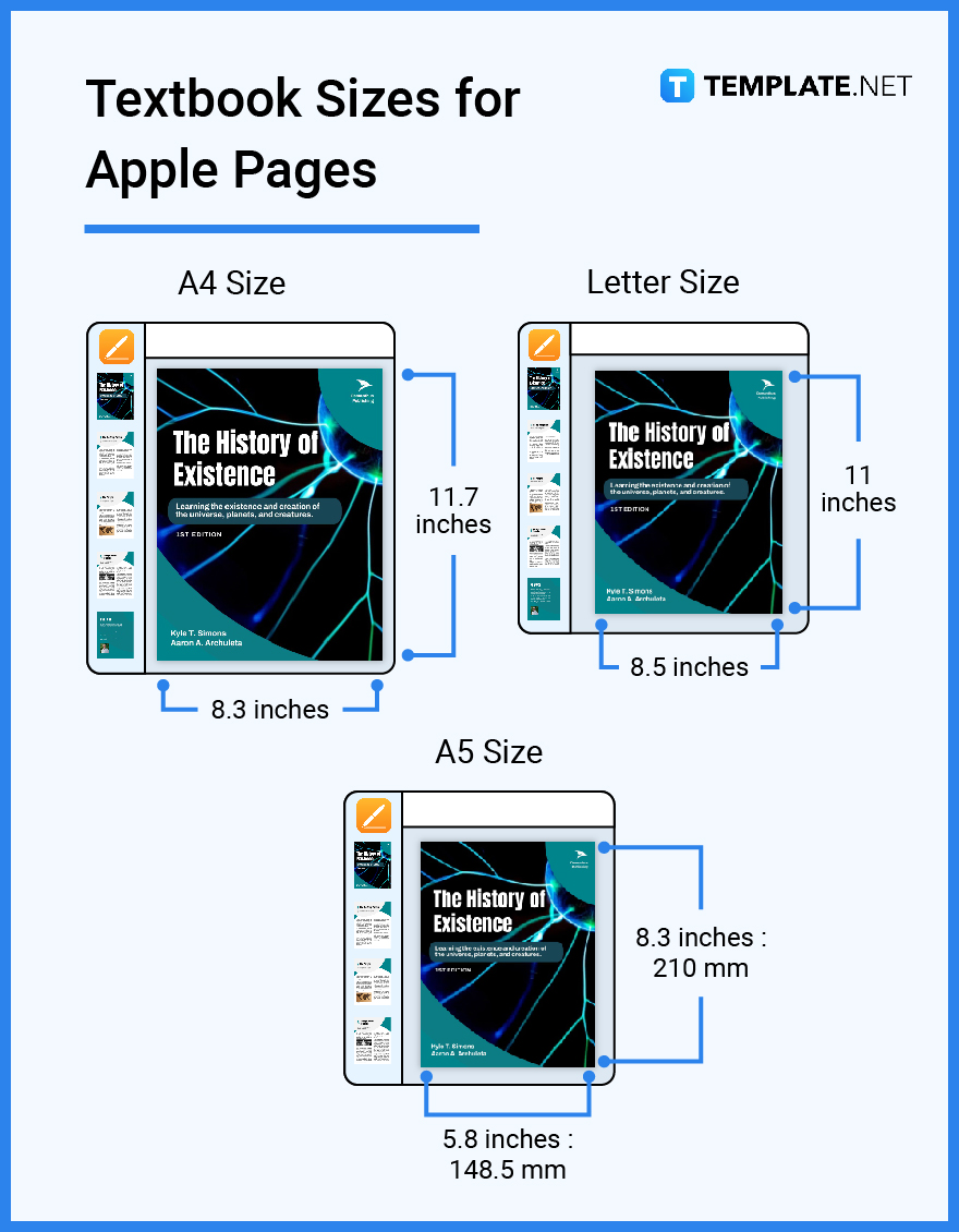 textbook sizes for apple pages