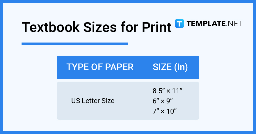 textbook sizes for print