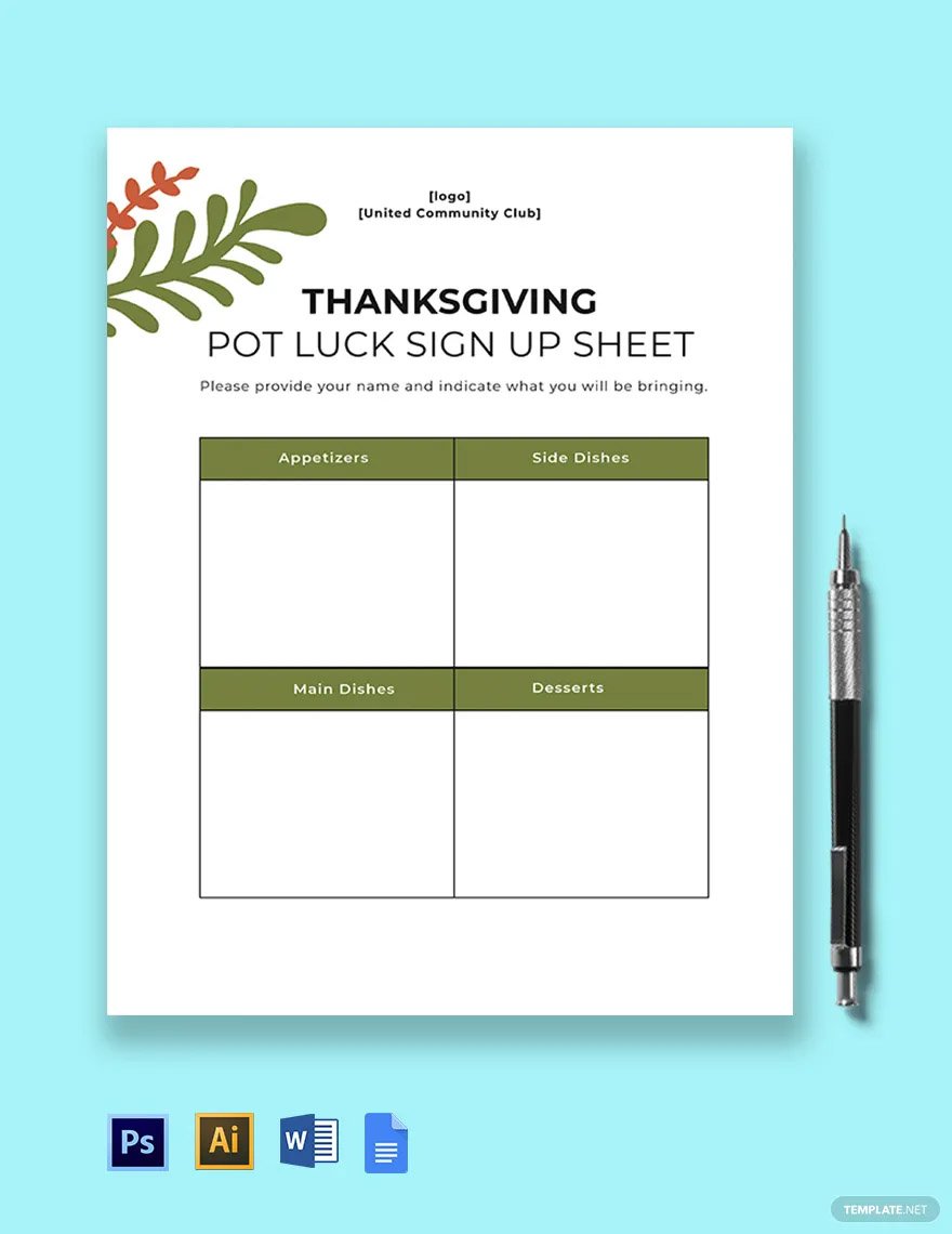 thanksgiving potluck sign up sheet ideas and examples