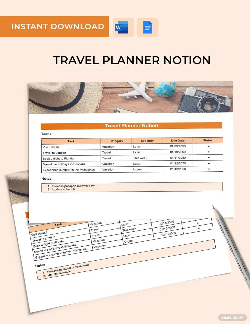 travel planner notion