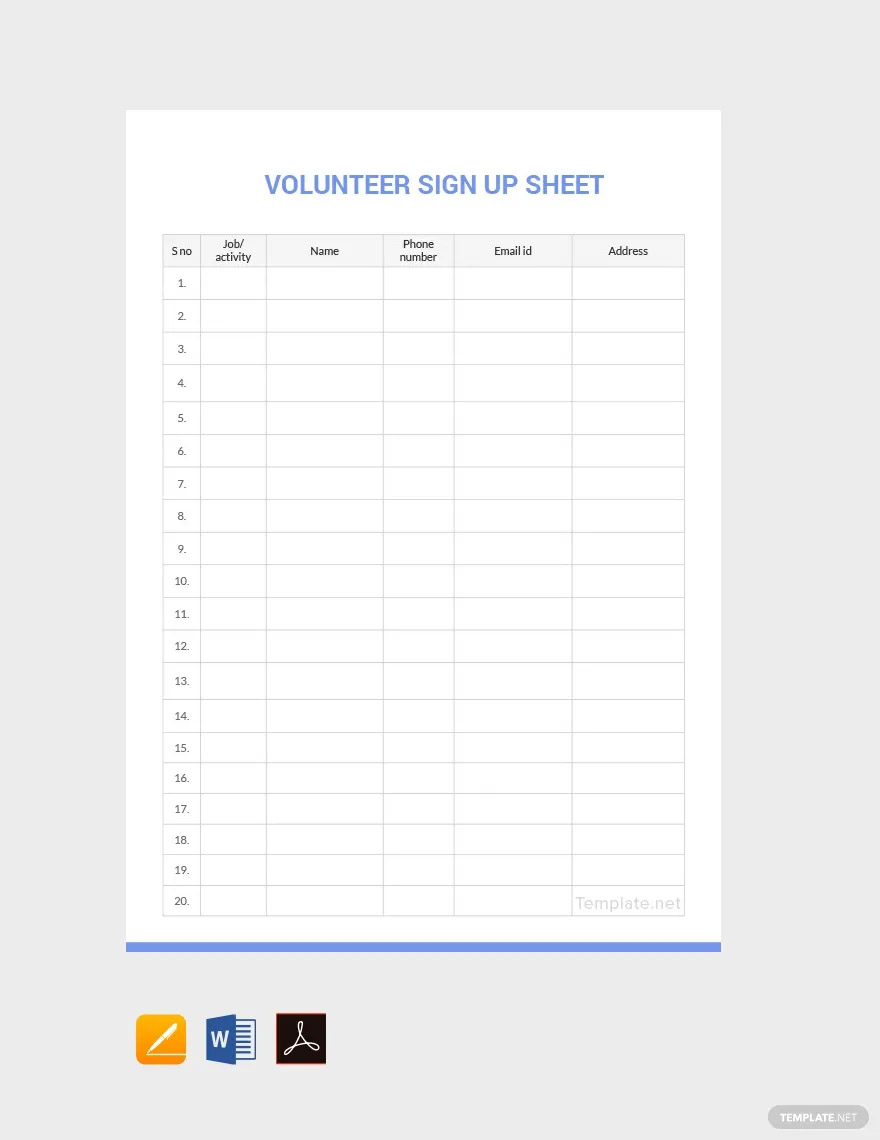 volunteer sign up sheet