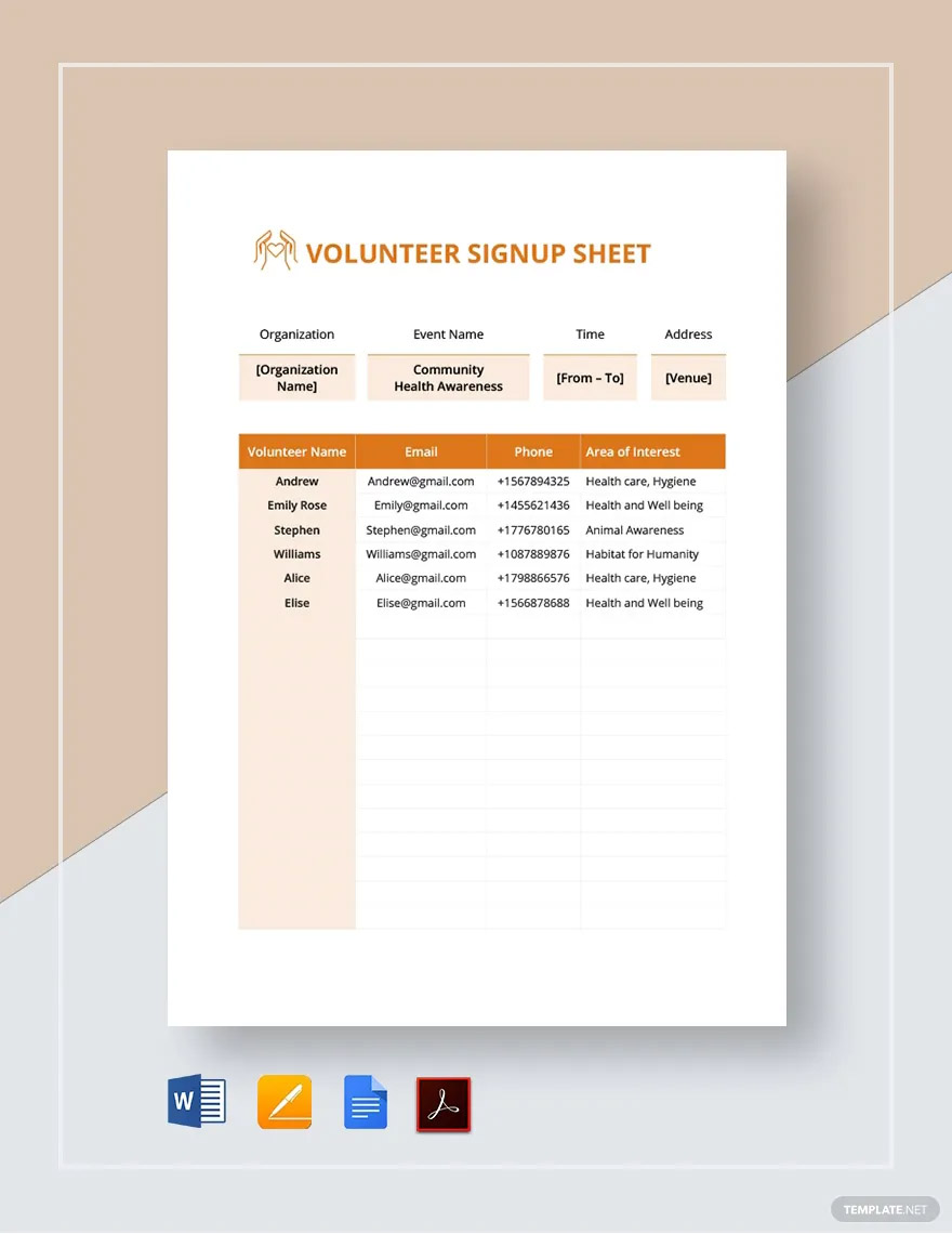 volunteer signup sheet ideas and examples