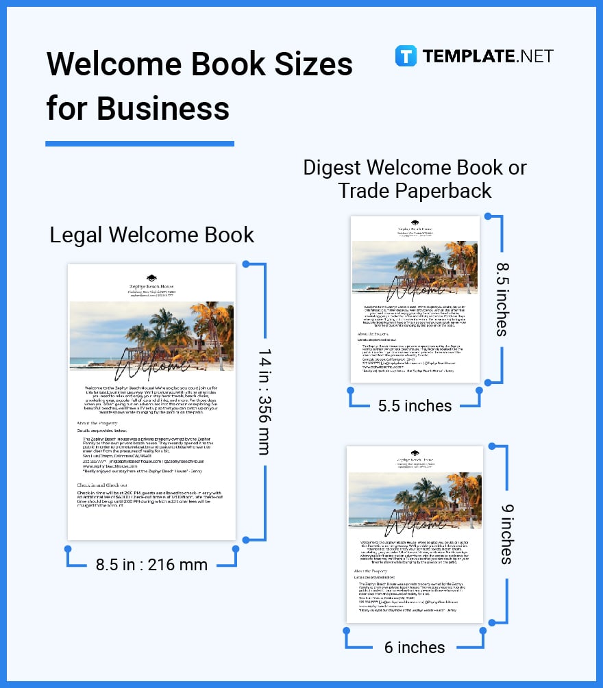 welcome book sizes for business