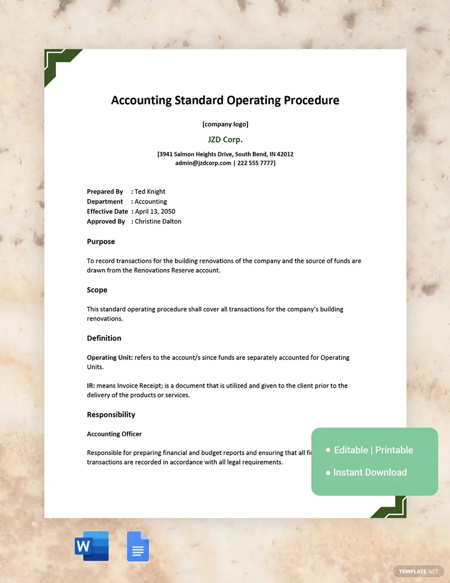 accounting standard operating procedure