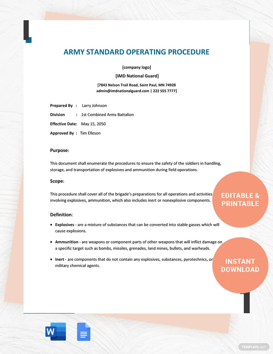 army standard operating procedure ideas and examples