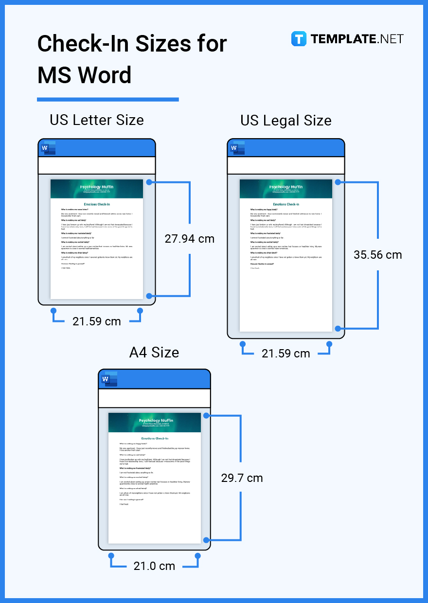 check in sizes for ms word