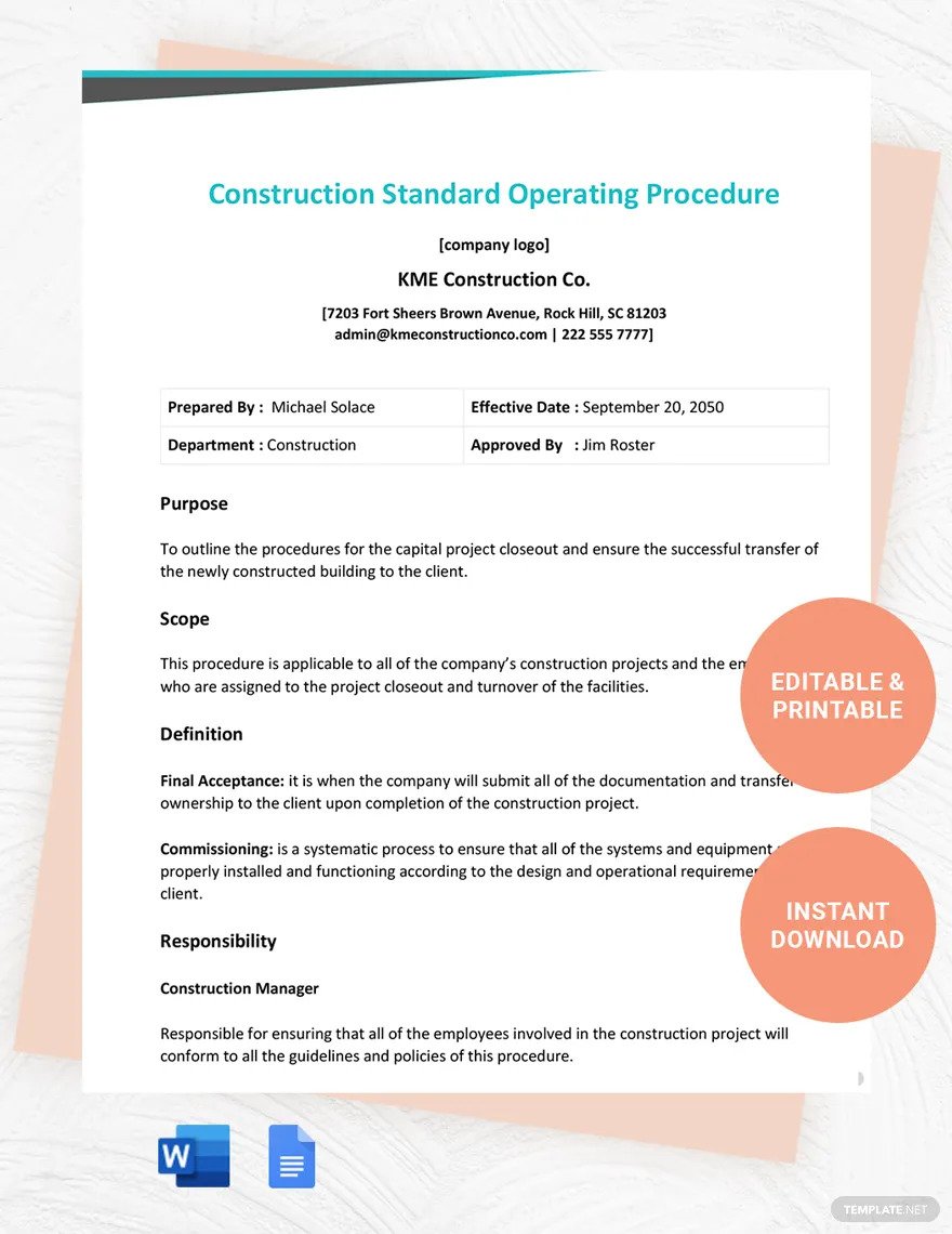 construction standard operating procedure