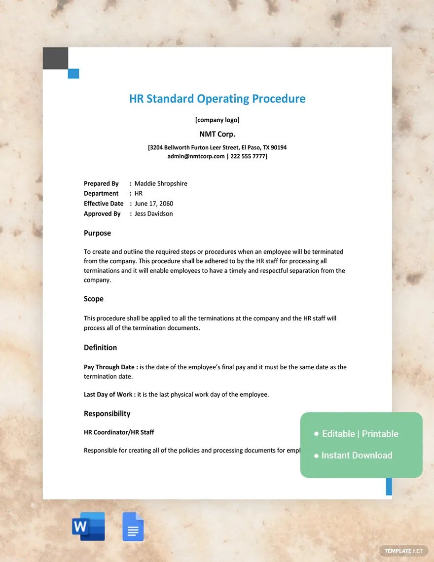 hr standard operating procedure ideas and examples
