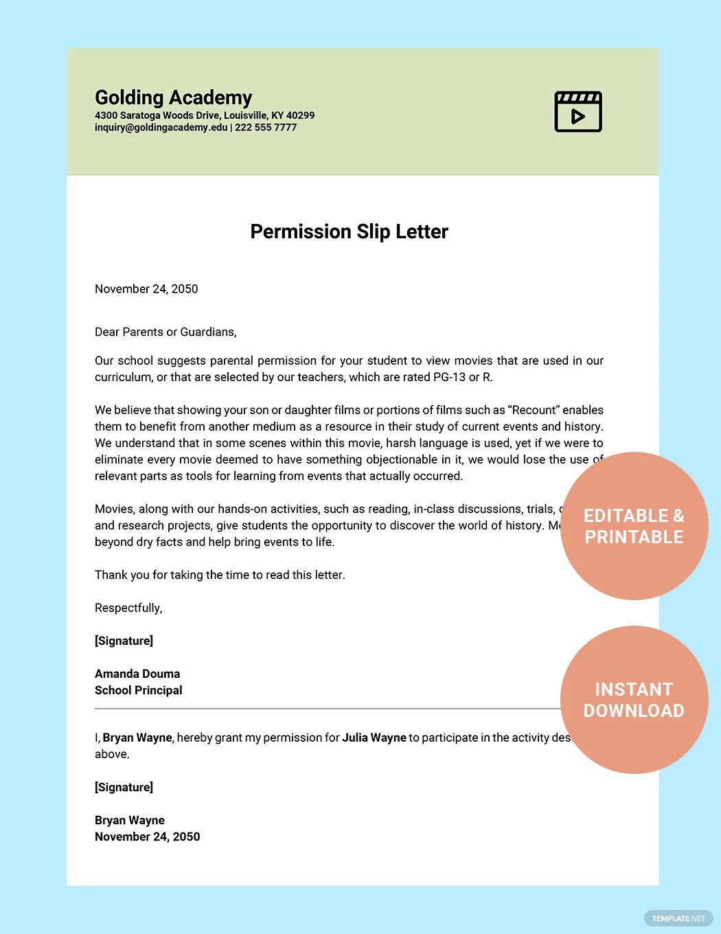 permission slip letter