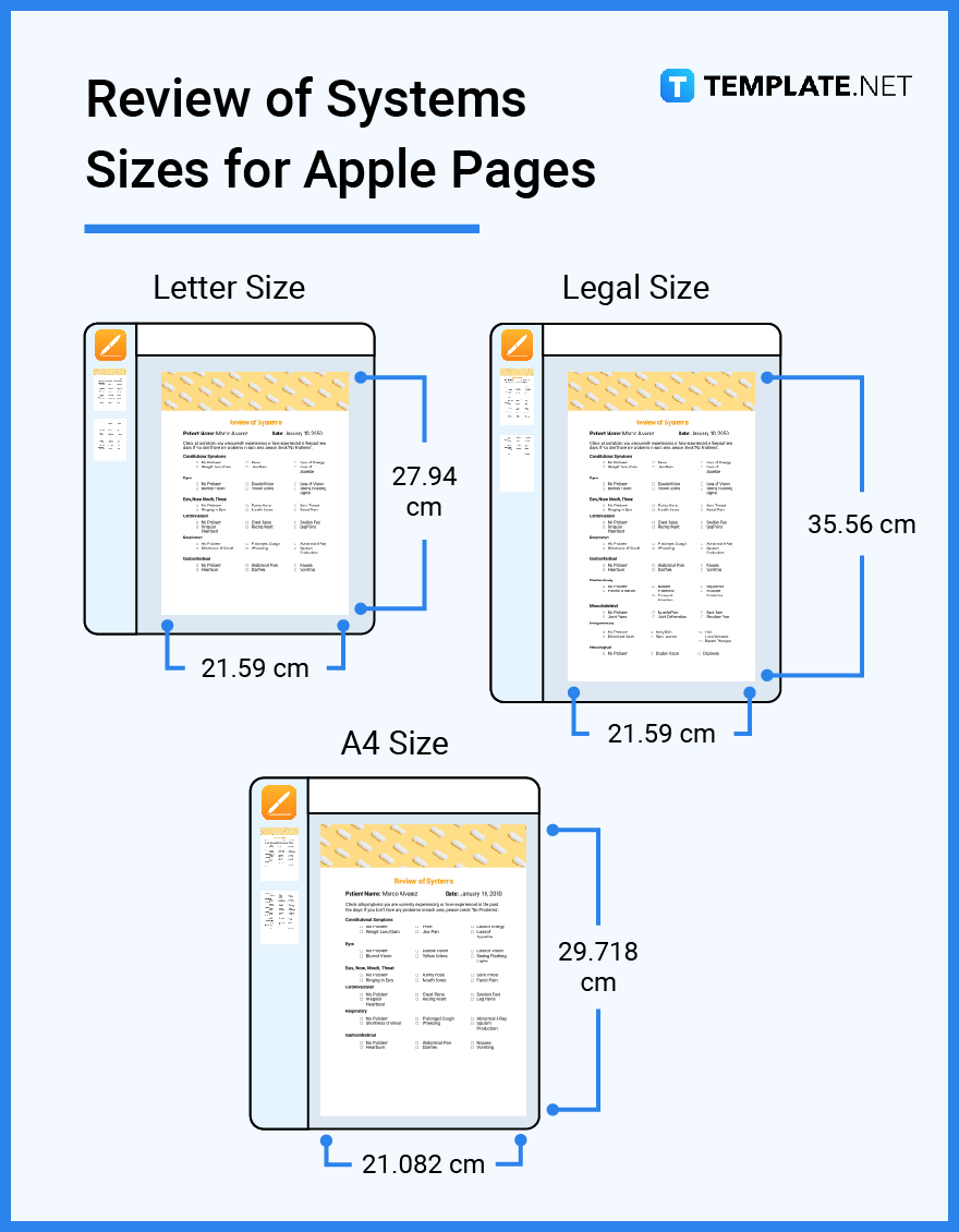 review of systems sizes for apple pages