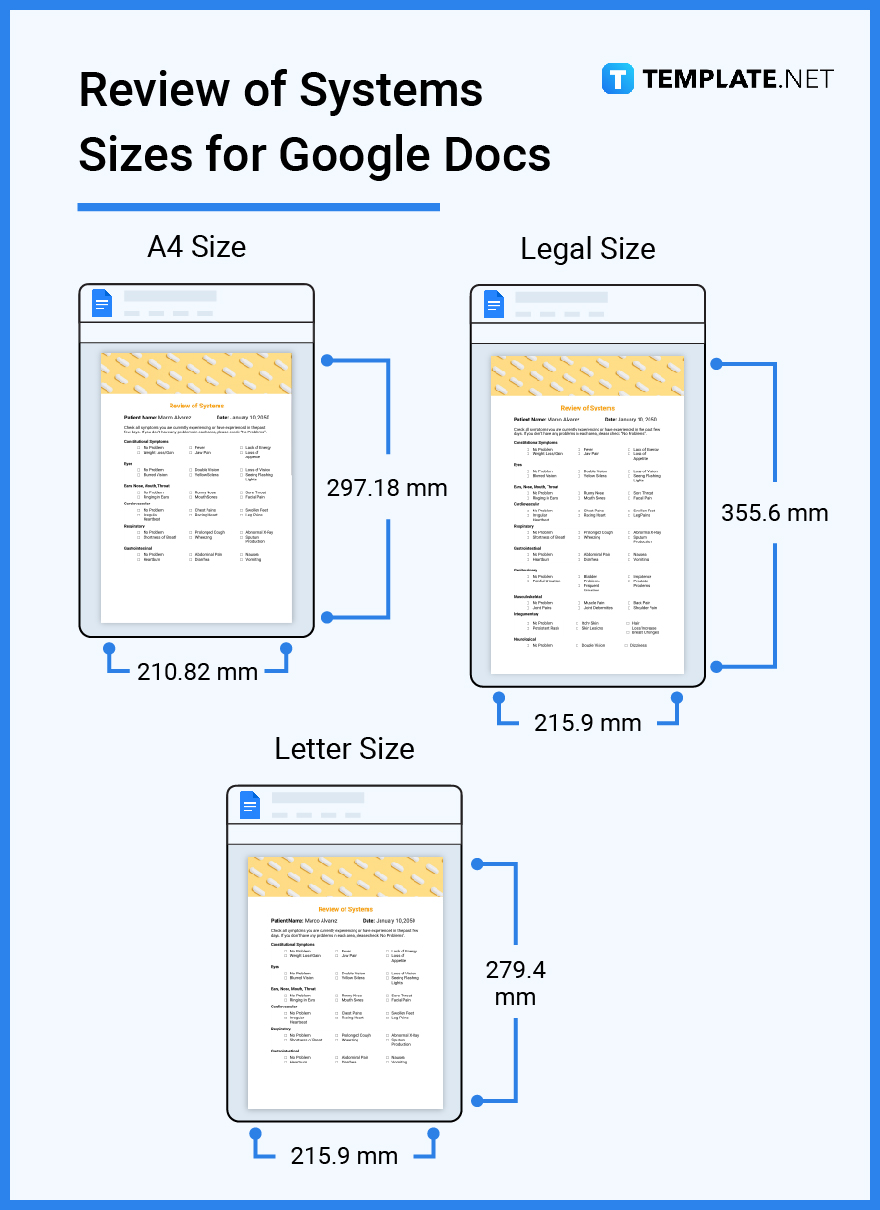 review of systems sizes for google docs